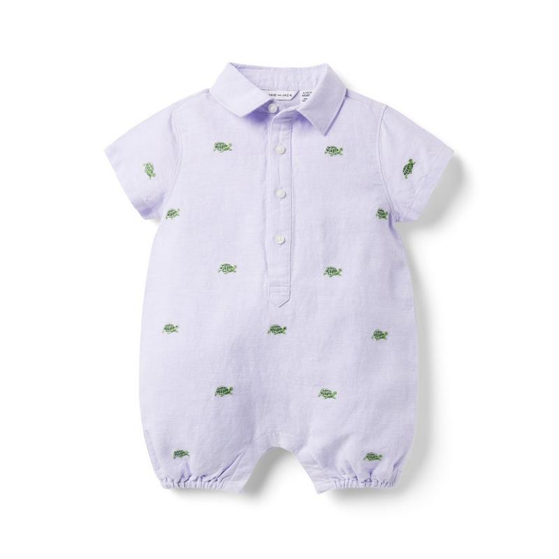Baby Embroidered Turtle Linen-Cotton Romper - Janie And Jack
